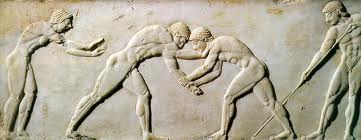 Wrestling in the Olympics in Ancient Greece.